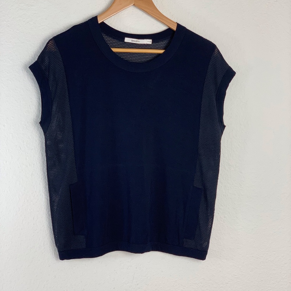 Bailey 44 Navy Mesh Detail Cap Sleeve Top Sz S